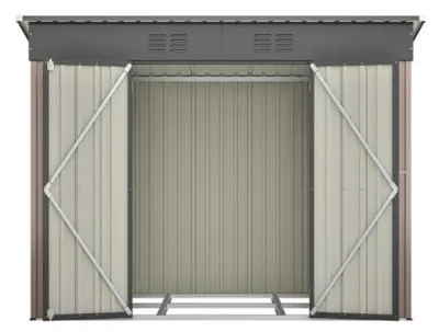 Obrázek produktu pro Skladovací budka z kovu s kovovým základy, rozměry 229 x 111 x 182 cm, odolná vůči povětrnostním vlivům, se zámkem