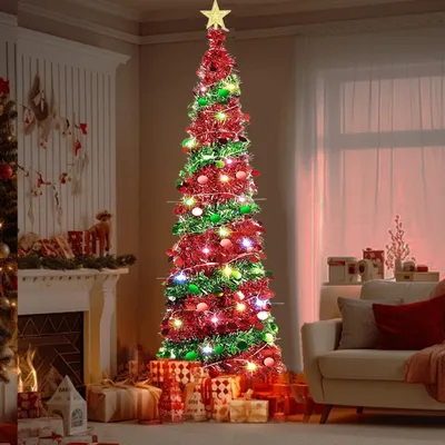 Image de Arbre de Noël pliable en bois, de 150 cm, avec décorations