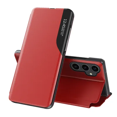 Obrázek produktu pro Flipové pouzdro pro Samsung Galaxy S23 FE,Polyuretankůže pouzdro s okénkem a funkcí stojánku červené