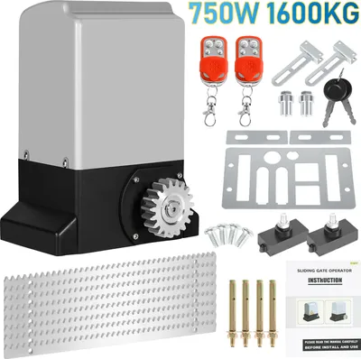 Produktbild von Sada pohonu posuvné brány Jopassy - motor 750 W, do 1600 kg, se 2 klíči a dálkovým ovládáním, pohon brány do dvora, pohon brány, posuvná brána, otvírač brány