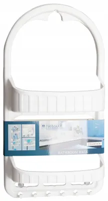 Produktbild von Duschregal ohne Bohren, 2 Ebenen, weißer Kunststoff, hängender Bad Organizer 51 cm