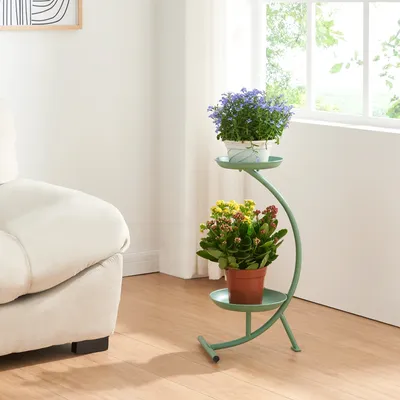 Zdjęcie produktu dla Stojak na kwiaty 'Aalten' 61.5x30x25cm metalowy zielony