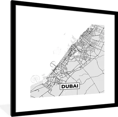 Produktbild von MuchoWow® Gerahmtes Poster Dubai - Stadtplan - Schwarz und Weiß - Karte 40x40 cm - Poster mit Schwarzem Bilderrahmen Wandposter Rahmen Foto Bilder - Poster - Plakat im Rahmen