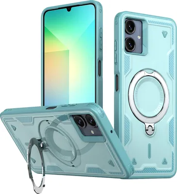 Produktbild von Dual Layer Hülle für Samsung Galaxy A06 Metall Ring Ständer Magnetisch Stoßfest Militär Handyhülle Türkis