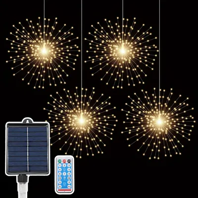 Zdjęcie produktu dla Zestaw 4 lampek solarnych LED z fajerwerkami - wodoodporne lampki solarne na festiwale, ogrody, imprezy i wesela