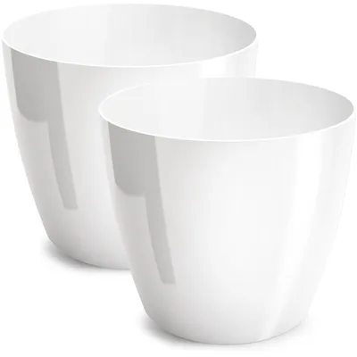 Image de Omgoods - Lot de 2 pots à fleurs brillants, de couleur blanche, pour plantes