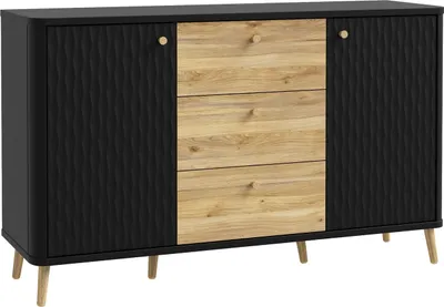 Produktbild von Sideboard >FIXSMILE< 3 Schübe, Mauvella Eiche Nachbildung / Schwarz - 138x84,6x41,5cm (BxHxT)