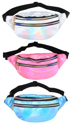 Produktbild von Hüfttasche Wasserdicht - Verstellbare Bauchtasche - Holografische Hüfttasche - Damen Festival Hüfttasche - Kunstleder Hüfttasche - Doppelte Reißverschlussfächer