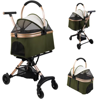 Produktbild von 3 in 1 Haustierbuggy für kleine Hunde & Katzen,Klappbar Hundewagen mit abnehmbarer Transportbox & Autositz,Pet Stroller Haustierwagen Oxford Bis 20kg