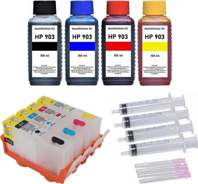 Image de Cartouches d'encre rechargeables compatible avec HP 903 XL + 400 ml d'encre pour OfficeJet 6950, Officejet Pro 6868, 6950, 6960, 6970, 6975, 6978