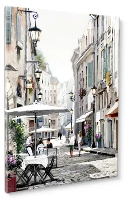 Obrázek produktu pro Plátno, obraz "Procházka v Paříži", 70x100 cm. Obraz zobrazující pařížskou ulici s Eiffelovou věží. Moderní dekorace do obývacího pokoje, ložnice, chodby. Ideální jako dárek, umělecká dekorace