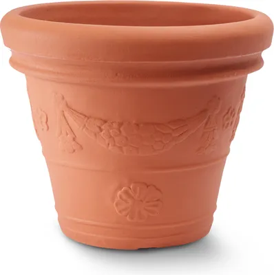 Produktbild von Garden Italia Vasen Runder Blumentopf mit Glockenkranz ICF Durchmesser 40 cm hoch. 34 Hergestellt in Italien aus terrakottafarbenem Harz – Frostbeständig – Leicht stoßfest, 40