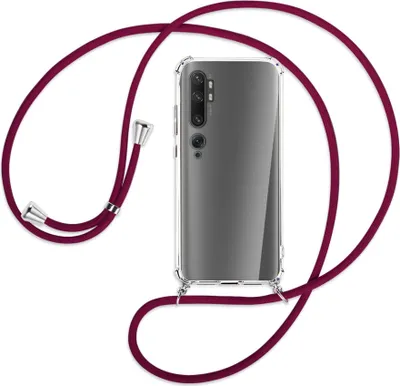 Produktbild von Handykette Backcover-Schutzhülle mit Band (Metall silberfarben) für Xiaomi Mi Note 10 (Pro) - dunkelrot