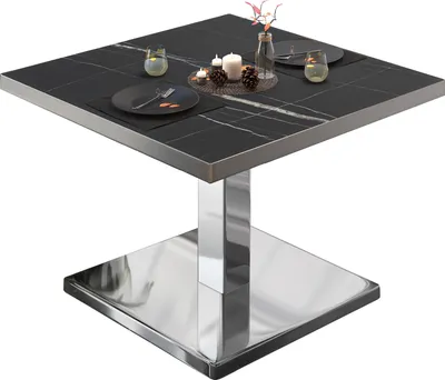 Produktbild von BM | Bistro Loungetisch | B:T:H 70 x 70 x 41 cm | Schwarz Marmor / Edelstahl | Bistro Tisch Loungetisch