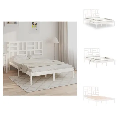 Image de vidaXL Lit en bois massif blanc 160x200 cm - Lits et Sommiers