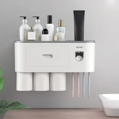 Produktbild von Sonstiges Zahnbürstenzubehör, mit automatischem Zahnpastaspender, Wandmontage, kein Stanzen erforderlich, Aufbewahrung Zahnbürsten, Zahnpasta