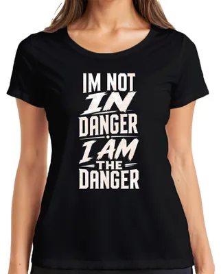 Immagine prodotto di NON SONO IN PERICOLO, IO SONO IL PERICOLO. T-shirt da donna, nera, taglia 3XL, con scritta sarcastica