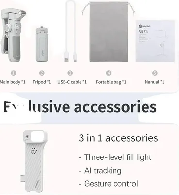 Zdjęcie produktu dla Gimbal do smartfonów, 3-osiowa stabilizacja, rozpoznawanie twarzy AI, zestaw VB4