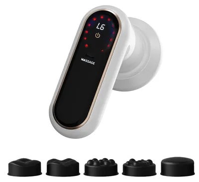 Image de Appareil de massage anticellulite pour les jambes, avec 6 niveaux d'intensité, 3 modes, 5 têtes de massage et 1 coussinet, pour une utilisation à domicile