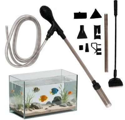 Productafbeelding van Mulmzuiger voor aquarium, aquariumzuiger met 2 m slang en handpomp voor waterwisseling, aquariumreiniger, accessoires met 3-in-1 algenschraper, sterke zuigkracht voor grind en zandreiniging