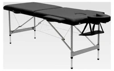 Produktbild von Klappbare Massageliege mit 7 Zonen, Kopfstütze und Armlehnen, höhenverstellbar, Aluminium, Kunstleder, schwarz