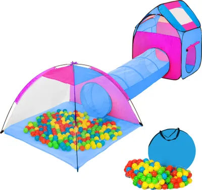 Image de tectake® Tente de jeu avec tunnel, igloo, 200 balles et toit amovible 370 x 115 x 107 cm