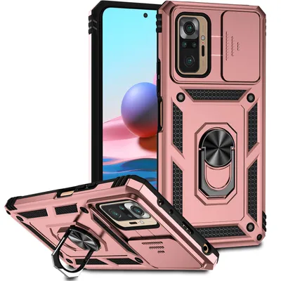 Immagine prodotto di Custodia per Xiaomi Redmi Note 10 Pro/10 Pro Max a doppio strato con copertura scorrevole della fotocamera e supporto ad anello Rosa