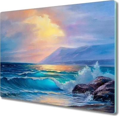 Produktbild von Coloray Schneidebrett Herdabdeckplatte 60x52 cm Kochplattenabdeckung Hackbrett Küchenbrett - Küste Wellen Himmel