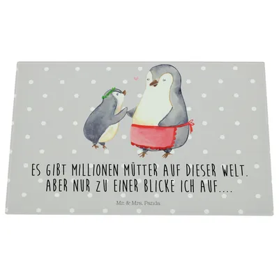 Produktbild von Mr. & Mrs. Panda schneidbrett Pinguin mit Kind - Grau Pastell - Geschenk, Mom, Muttertag, Schneidplatte Glas, Lieblingsmensch, Küchenschneidebrett, Schneideunterlage