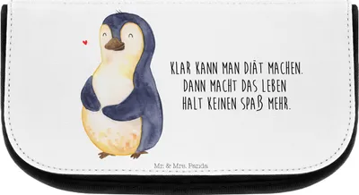 Produktbild von Mr. & Mrs. Panda Kulturtasche Pinguin Diät - Weiß - Geschenk, Schminktasche, Kosmetiktasche, Abnehmen, Organizer, kosmetiktäschchen, Kulturbeutel, schmink, Pinguine
