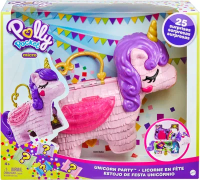 Produktbild von Polly Pocket Einhorn-Party Spielset, Polly und Lila Puppe und 25+ Überraschungen