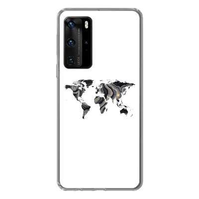 Produktbild von MuchoWow® Handyhülle Schutzhülle Hülle für Huawei P40 Pro Weltkarte - Gold - Linie Silikon Softcase Handy Hülle - Schutz