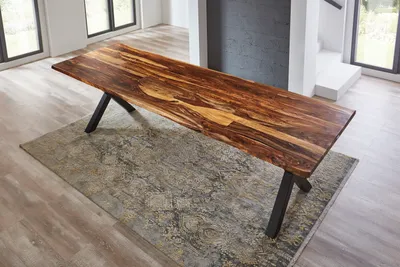 Produktbild von Baumkantentisch 300x100cm Shinafarben lackiert X-Gestell Schwarz LOTTI