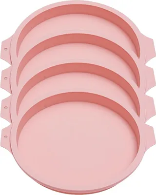 Produktbild von 4 Stück Silikon-Kuchenformen zum Backen - gestapelte Kuchenformen - wiederverwendbare Silikonbackformen für Schichtkuchen und Käsekuchen (rosa)