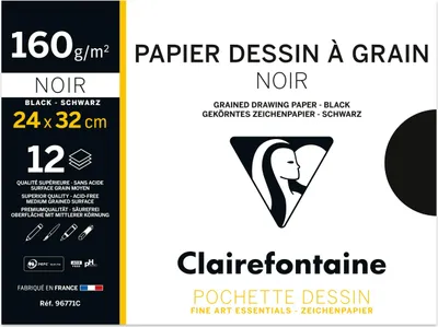 Produktbild von Clairefontaine 10x Zeichenpapier A4 Pack 12 Bogen Pastellfarben Schwarz 96771C