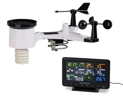 Image de Waldbeck Huygens - Station météo professionnelle 6-en-1, 6 mesures en un coup d'œil, alertes météo, données météorologiques en direct, informations précises, éclairage LED, connectivité WiFi, avec contrôle via application et écran couleur, noir et blanc