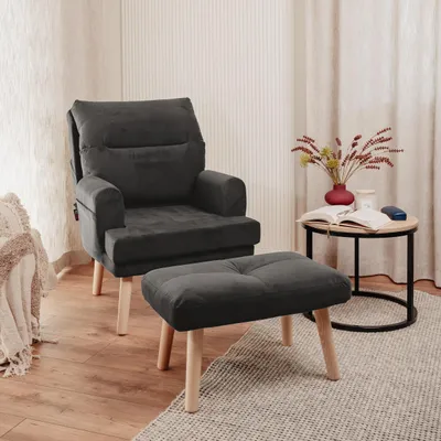 Image de Idohome - Fauteuil relax NEMO réglable avec repose-pieds et pieds en bois, couleur : Graphite Trinity 34