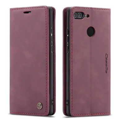 Immagine prodotto di Huawei P Smart Case, Retro Custodia in Finto cuoio, tasche per carte, chiusura magnetica, Custodia con funzione Stand per Huawei P Smart rosso