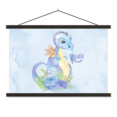 Obrázok produktu pre MuchoWow® Textilný plagát - Dino - škôlka - akvarel - chlapci - deti - 120x80cm - S čiernymi lamelami