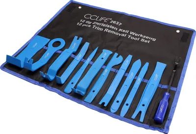 Produktbild von CCLIFE 12-teiliges Auto Demontage Werkzeugset für Innenraum Verkleidung & Zierleisten, 23cm, hochwertig, universell passend für alle Automodelle (11 Verkleidungswerkzeuge, 1 Clip-Entferner)