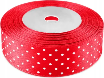 Obrázek produktu pro STUHA Saténová stuha v roli ČERVENÁ S BÍLÝMI TEČKAMI Vánoce 25 mm 22 m