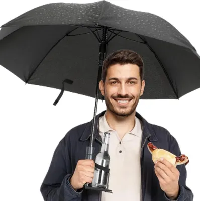 Produktbild von Cupbrella Regenschirm – Robustes Fiberglas-Gestell mit Getränkehalter Sturmfest