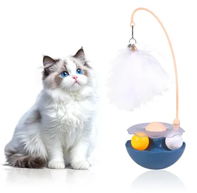 Interaktives Katzenspielzeug mit Katzenminze, Federn, Glöckchen, blau