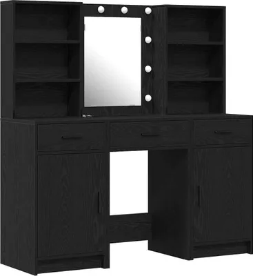 Produktbild von Schminktischset mit LED mit Regal 3 pcs Schwarz Eichen-Optik