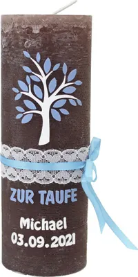 Produktbild von INNA-GLAS Kerze LILIANNE, Zur Taufe, verziert, braun-blau, 19cm, Ø6,8cm -  Germany - Taufkerze