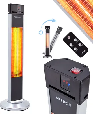 Produktbild von AREBOS Infrarot Stand Heizstrahler 2000 W, mit Fernbedienung, Low-Glare-Technologie, 3 Heizstufen, Silber-Schwarz