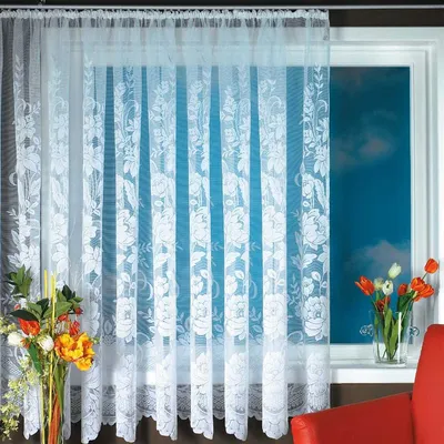 Produktbild von Gardine mit Universalband (500x175cm, Design: Thekla) - Gardine Voile Jacquard transparente Spitzenoptik, lichtdurchlässig, pflegeleicht