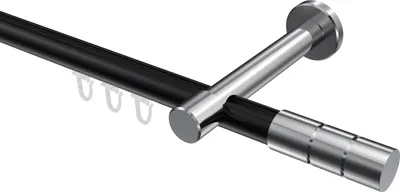 Produktbild von Interdeco Innenlaufstange / Gardinenstange mit Innenlauf Schwarz / Chrom, Typ Prestige Elanto (Rillenzylinder), 20 mm Ø 1-läufig, 220 cm