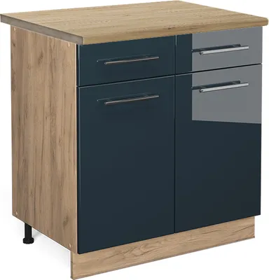 Obrázek produktu pro Spodní skříňka kuchyňské linky Vicco Fame-Line Tmavě modrá s vysokým leskem 80 cm , PD Dub, Model 48862