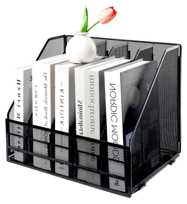 Produktbild von Zeitschriftenhalter aus Netzstoff, A4, 5 Fächer, Dokumentenhalter, Büro-Aktenregal, Papier-Organizer, Schwarz